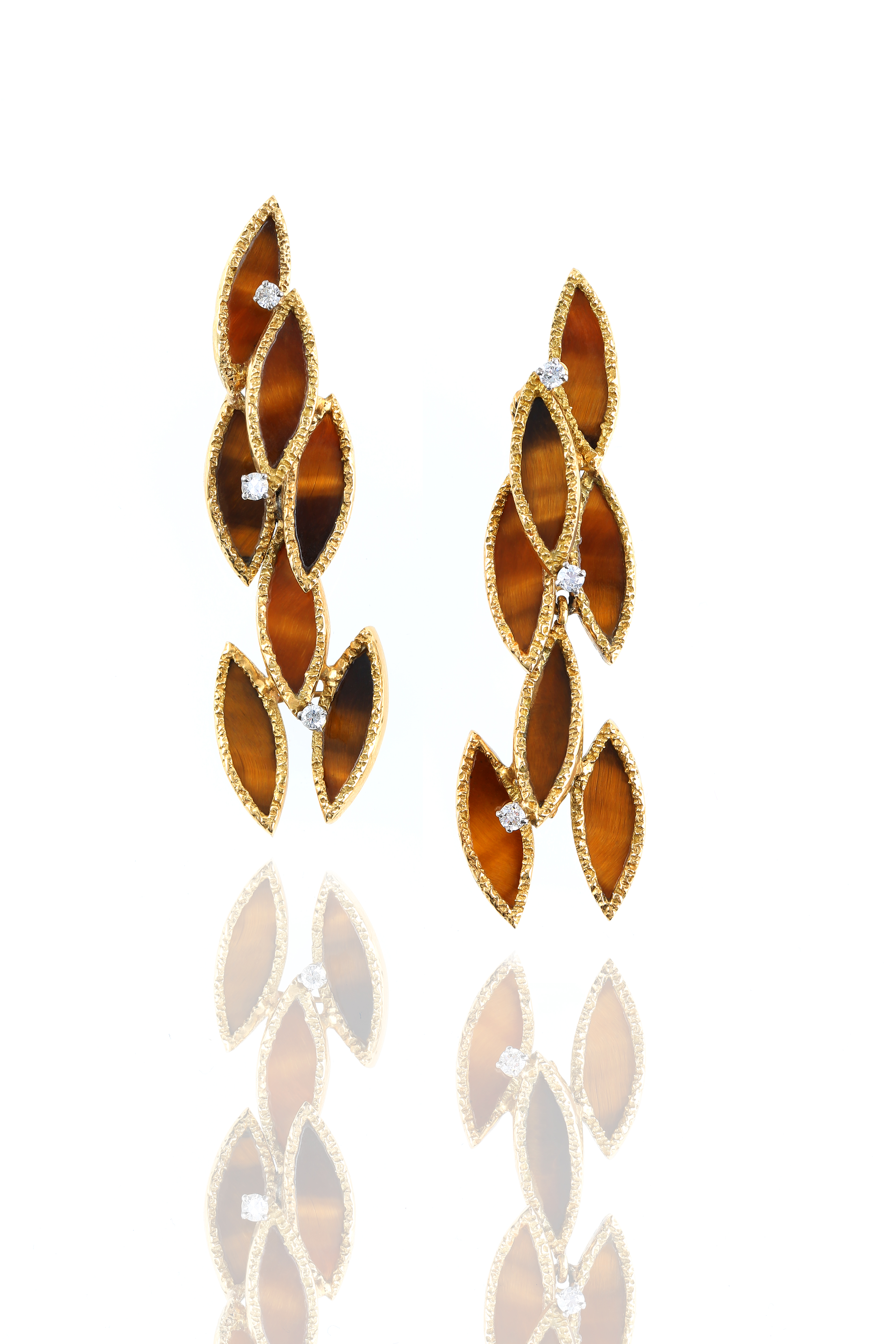 tiger's eye and diamond pendent earrings, by J. Rossi