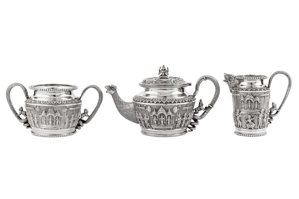 A late 19th century Anglo – Indian silver three-piece bachelor tea service, Madras circa 1890 by Peter Orr and Sons