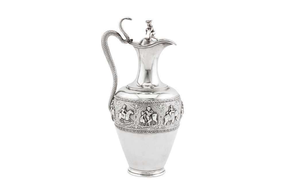 A late 19th century Anglo – Indian silver claret jug or ewer, Bangalore circa 1890 retailed by A. Bhicajee and Co of Bombay