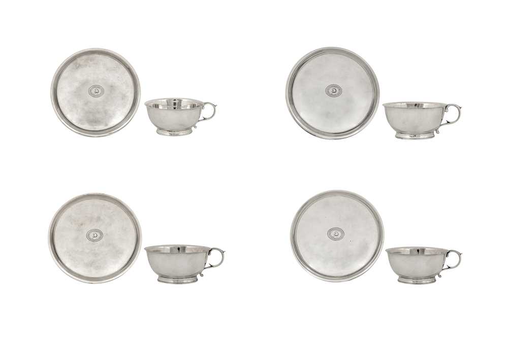 Raja of Coorg – An extremely rare set of four George III sterling silver tea cups and saucers, London 1801 by Robert, David and Samuel Hennell (reg. 5th Jan 1802)