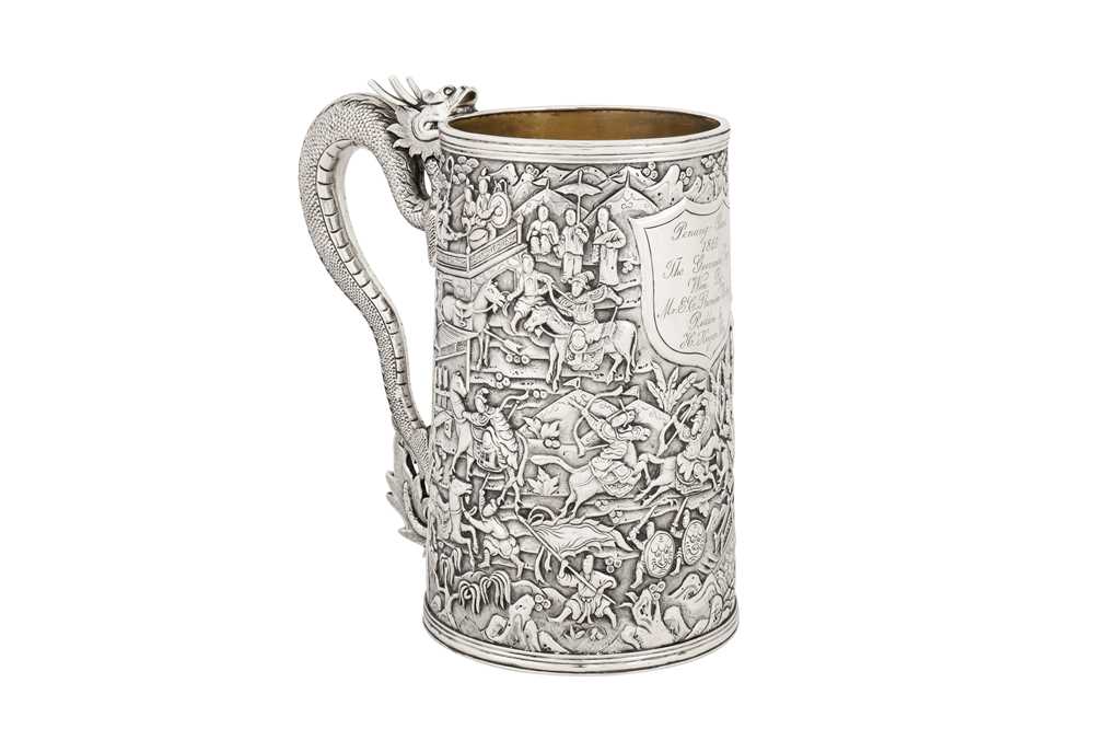 Penang interest – A rare mid-19th century Chinese export silver mug, Canton dated 1869 by Shan, mark of Khecheong