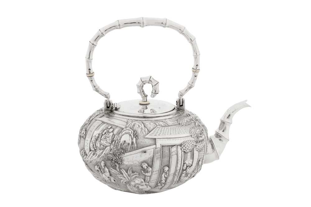 A late 19th / early 20th century Chinese Export silver teapot/kettle, Canton circa 1900 by Ye Bo, retailed by Luen Wo of Shanghai