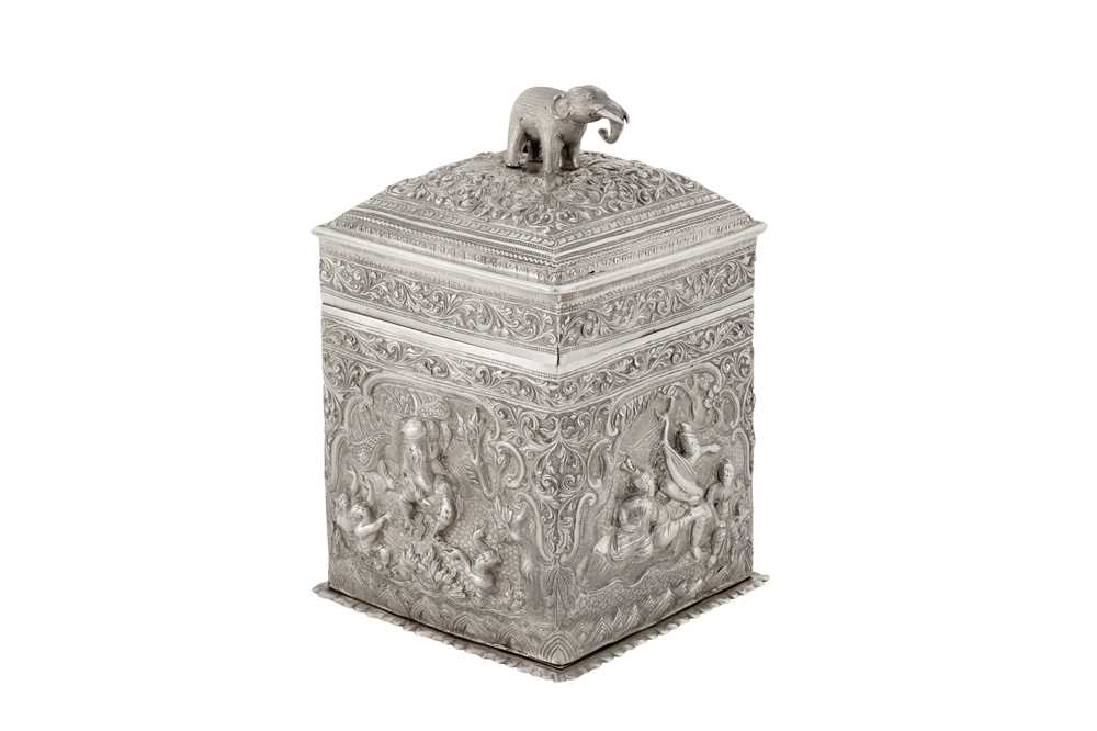 A rare and unusual late 19th century Burmese unmarked silver cigar box, probably Mandalay circa 1890