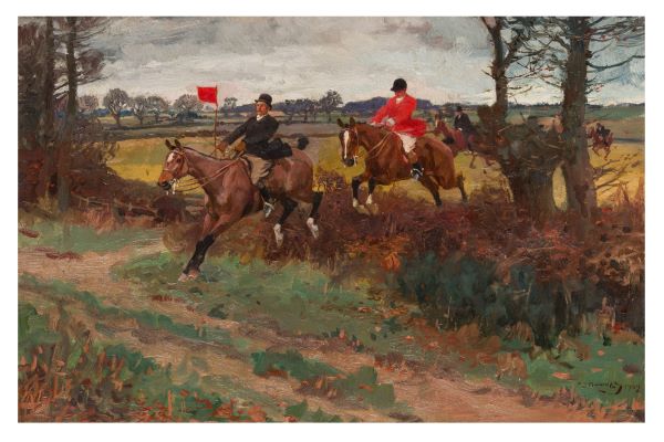 SIR ALFRED J. MUNNINGS, P.R.A. (1878-1959) The Norwich Staghounds' Point-to-Point , 1902