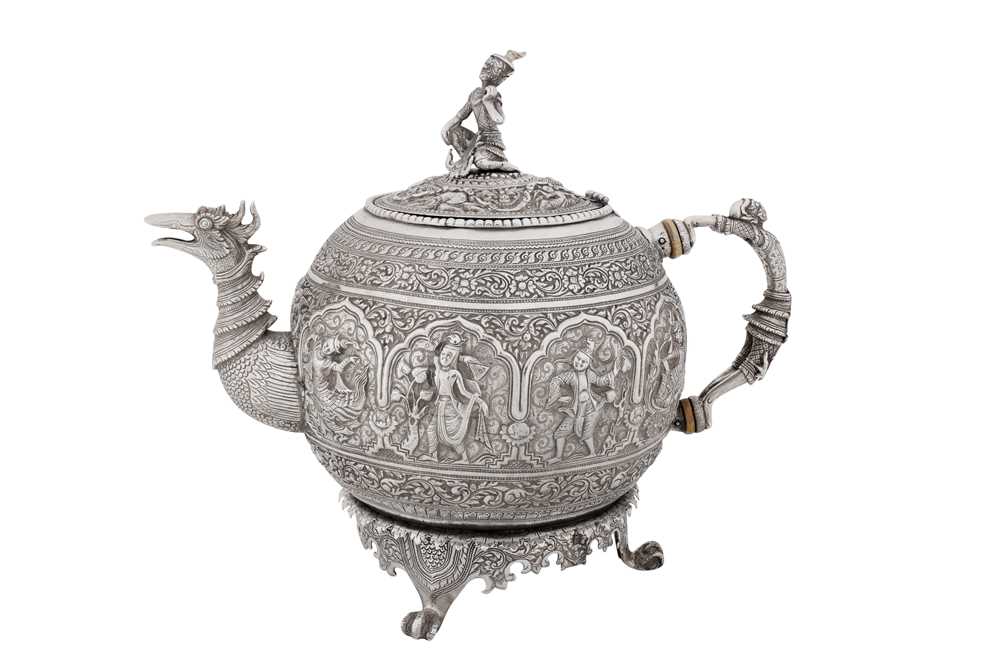 A late 19th / early 20th century Burmese unmarked silver teapot, Rangoon circa 1900