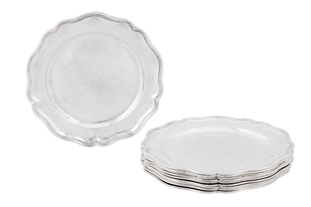 A set of ten mid-18th century German silver dinner plates, Augsburg 1747-51 by Johan Peter Muller (d. 1761)