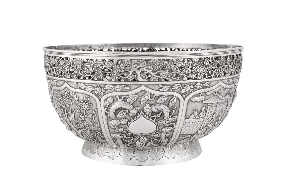 A large late 19th / early 20th century Chinese export silver bowl, Canton circa 1900, retailed by On Hing