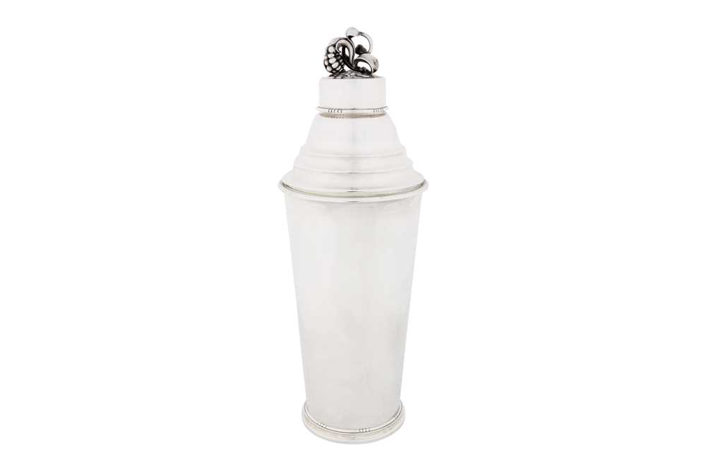 A mid-20th century Danish sterling silver cocktail shaker, Copenhagen circa 1950 by Georg Jensen, designed by Harald Nielsen