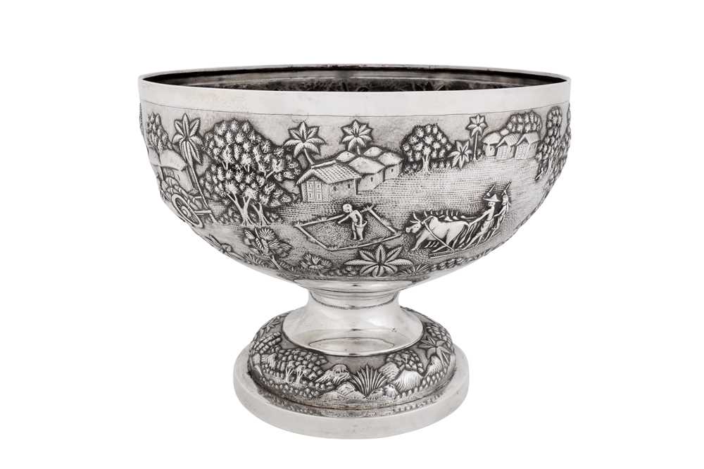 A very large late 19th / early 20th century Anglo – Indian silver footed bowl, Calcutta, Bhowanipore circa 1900 by Grish Chunder Dutt