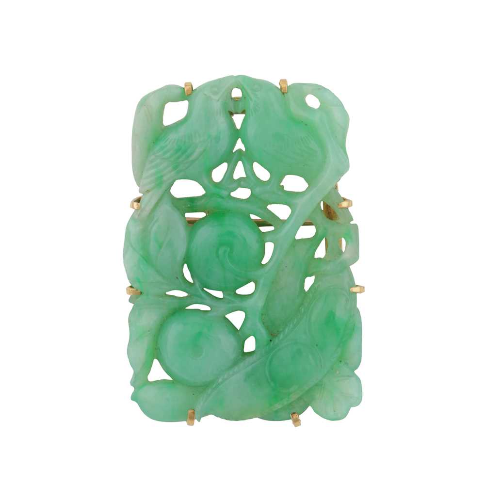A carved jade plaque brooch