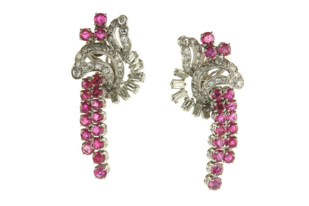 ruby and diamond pendant earclips