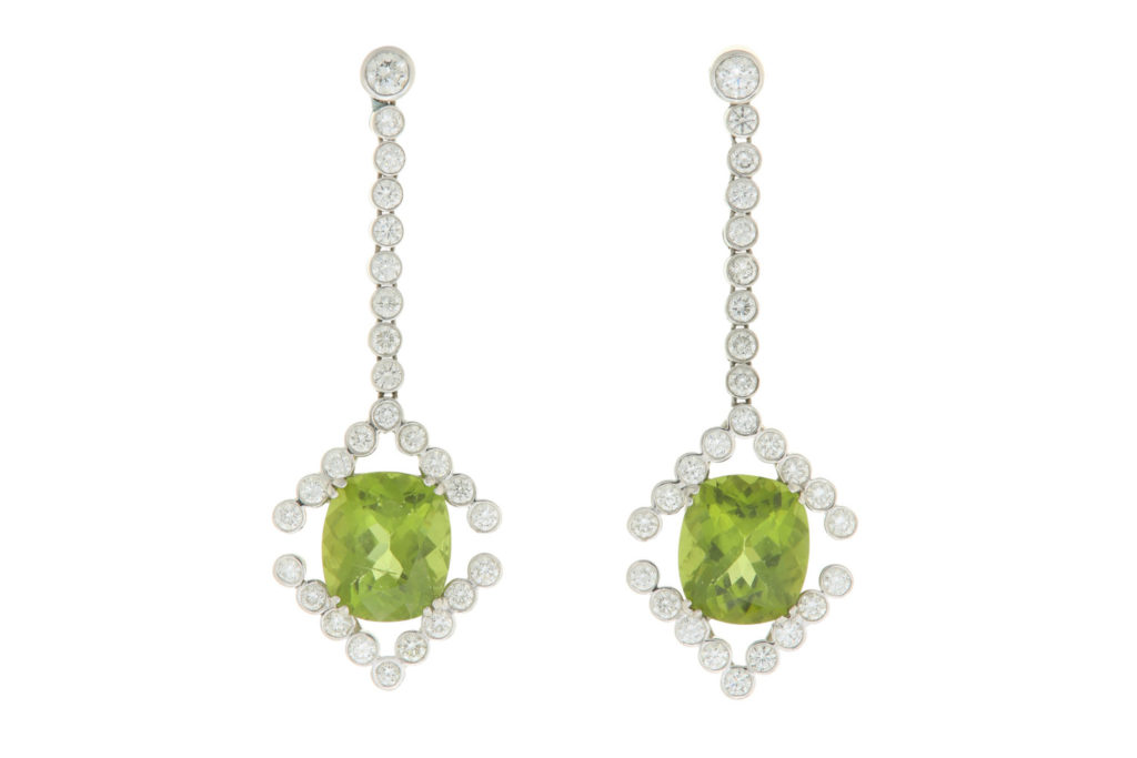 pair of peridot and diamond pendant earrings diamonds