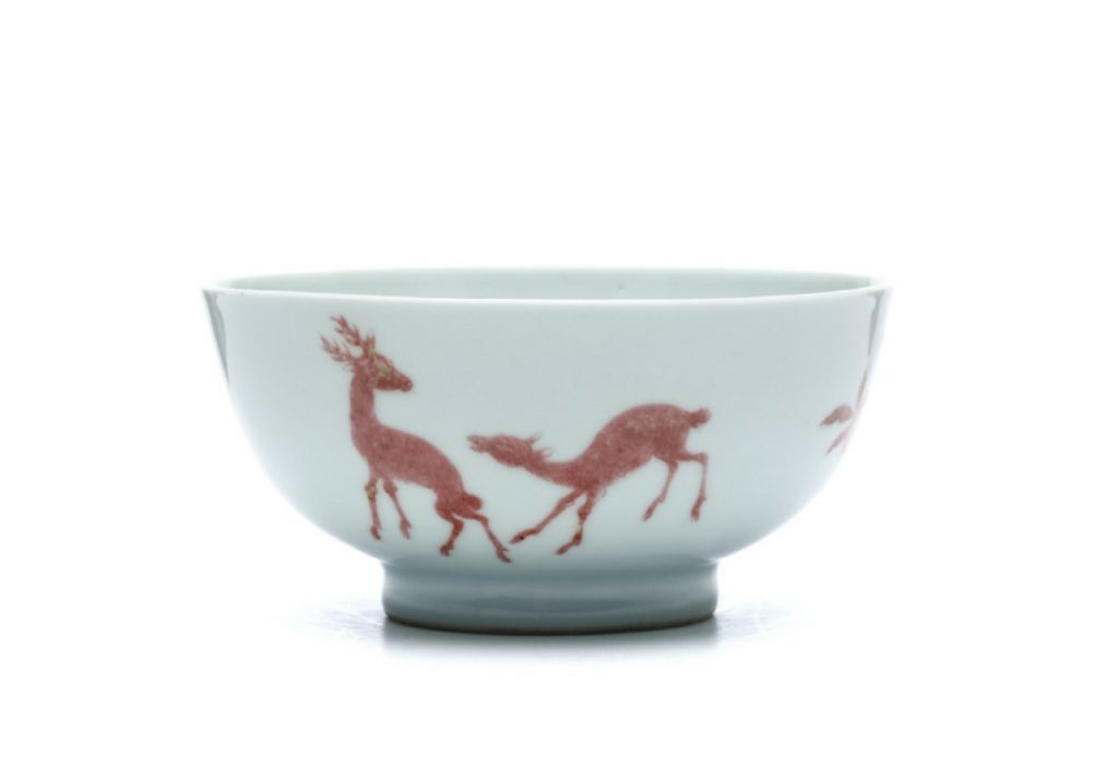 Chinese Copper Red Deer and Peaches Bowl