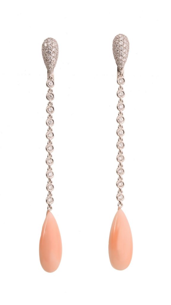 coral diamond pendant earrings