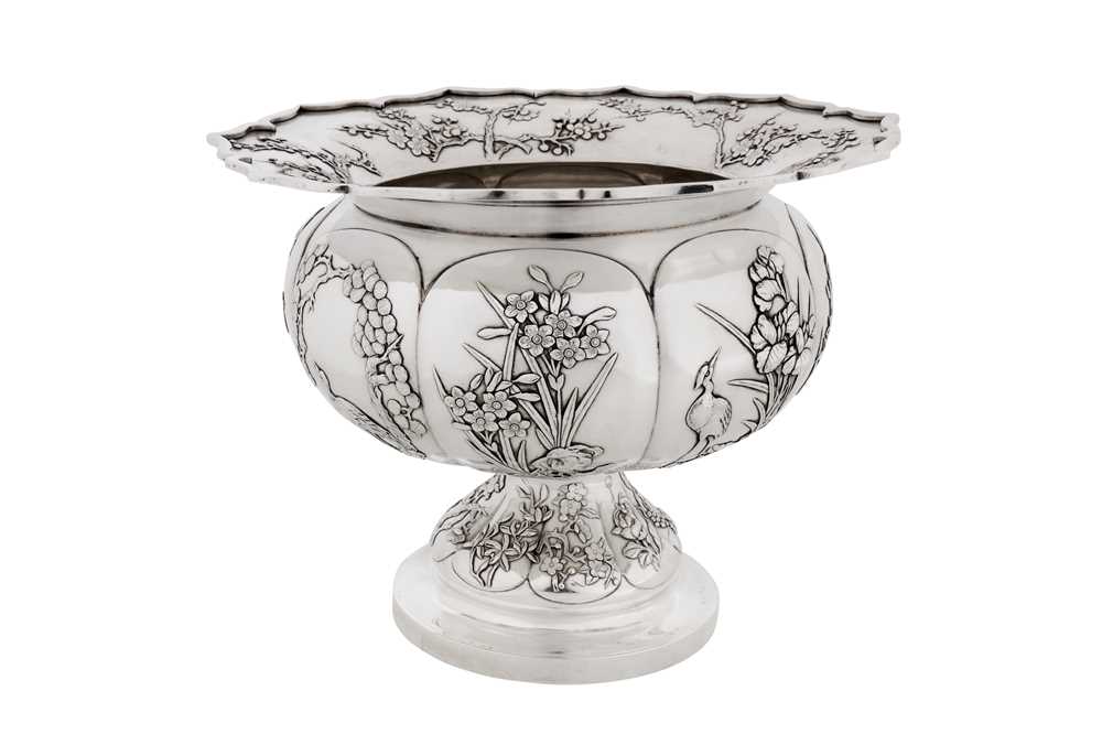 An early 20th century Chinese export silver pedestal bowl, Canton circa 1920, marked Tai Chang Long, retailed by Wang Hing