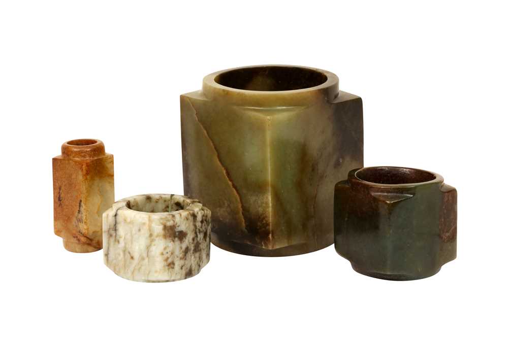 FOUR CHINESE ARCHAISTIC JADE CARVINGS, CONG  20th Century