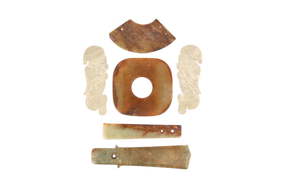 SIX CHINESE ARCHAISTIC JADE CARVINGS  20th Century