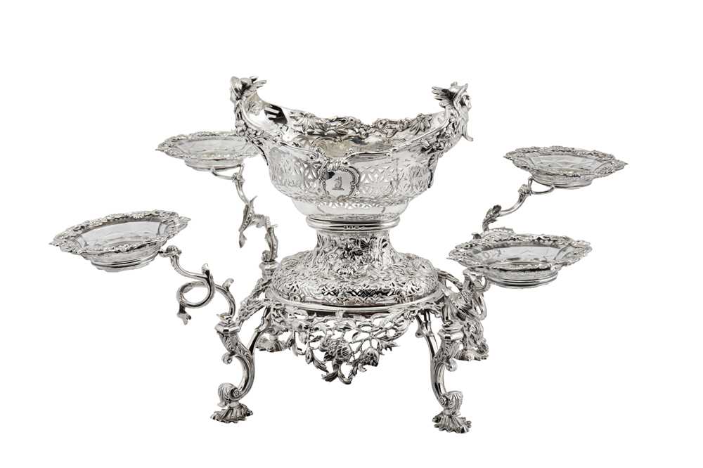 A George III sterling silver epergne, London 1762 by Charles Frederick Kandler (this mark registered 24th June 1758)