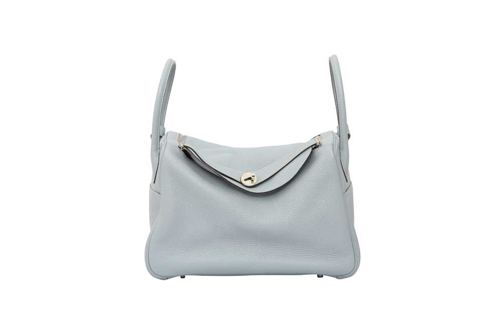 Hermes Blue Lin Clemence Lindy 34, palladium plated hardware