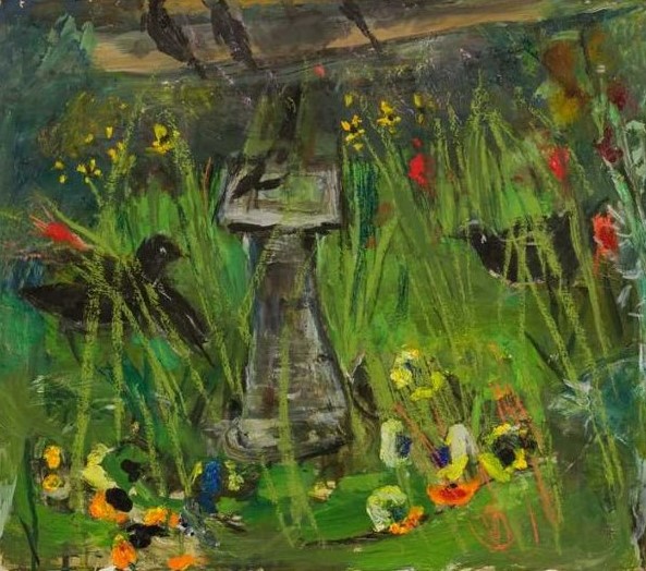 Sundial with birds and flowers