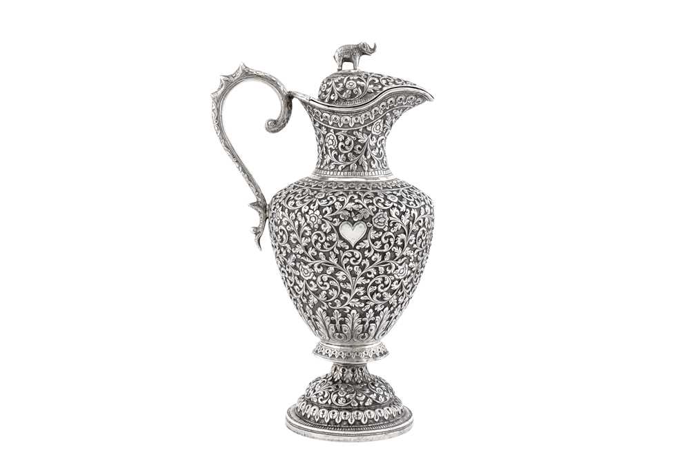 A late 19th century Anglo – Indian unmarked silver claret jug or ewer, Cutch circa 1870