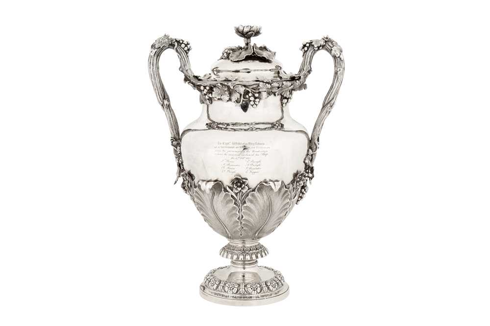 Indian colonial interest – A fine William IV sterling silver twin handled cup and cover, London 1830 by messrs Barnard