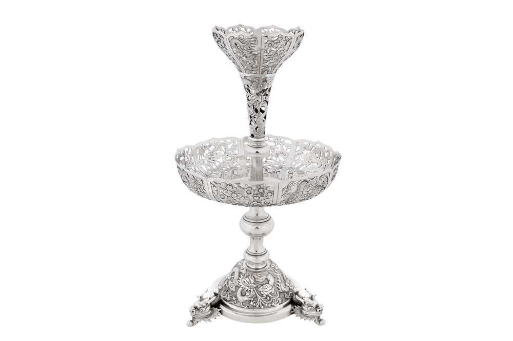 An early 20th century Chinese export silver epergne centrepiece, Shanghai circa 1910, marked Kun He, retailed by Wo Shing