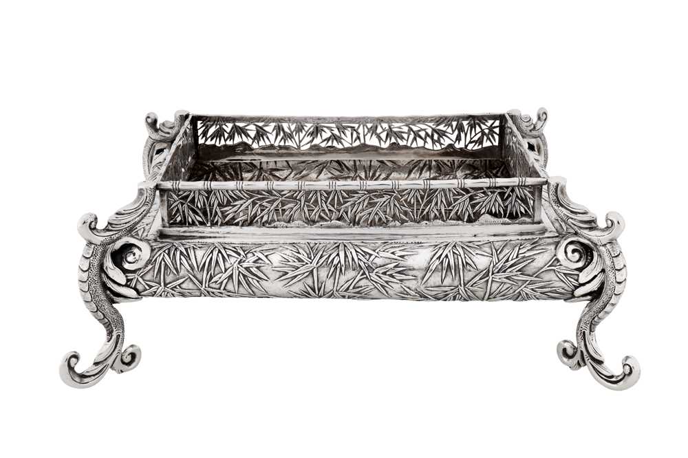 A late 19th / early 20th century Chinese export silver jardinière stand, Canton circa 1900, marked Bao Sheng, retailed by Wang Hing