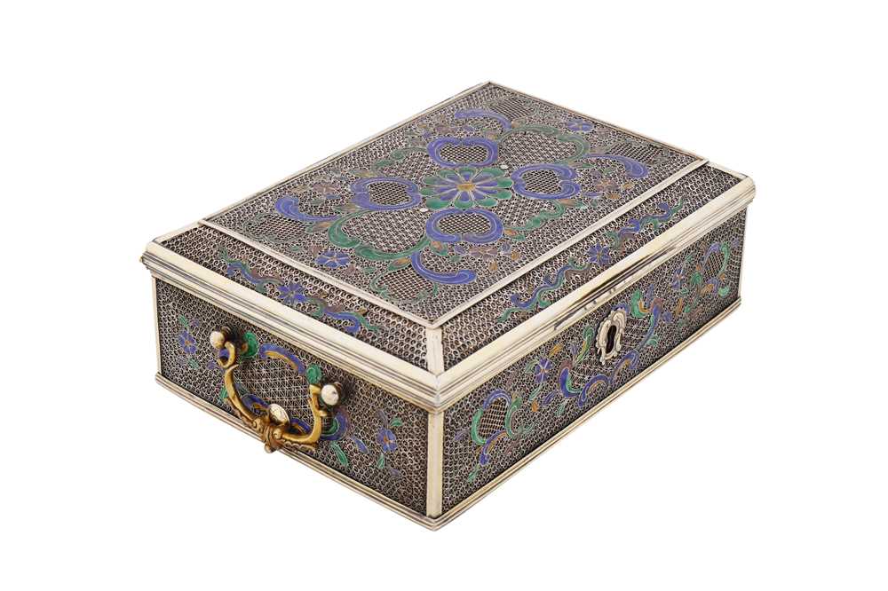 A late 18th century Chinese export parcel gilt silver filigree and enamel casket, Canton circa 1780