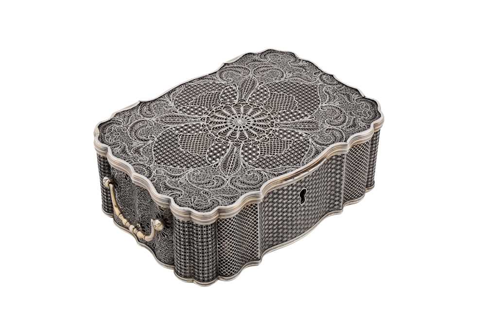 A mid-18th century Chinese export parcel gilt silver filigree casket, Canton circa 1750