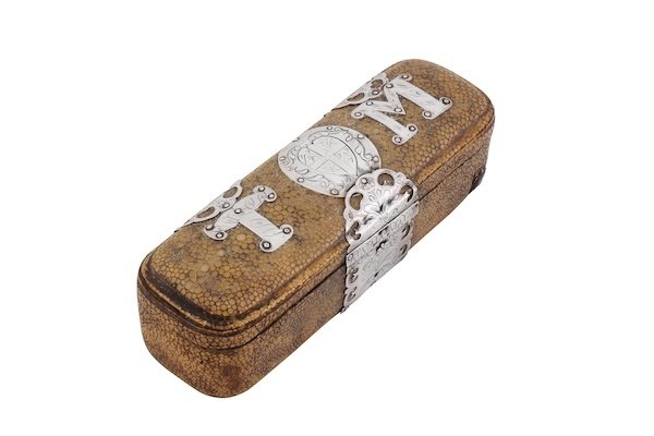 A rare Charles II - William and Mary unmarked silver mounted shagreen barber surgeons instrument case, London circa 1670-90