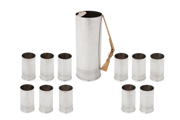 A mid-20th century American parcel gilt sterling silver novelty cocktail jug set, Philadelphia circa 1940 by J E Caldwell and Co