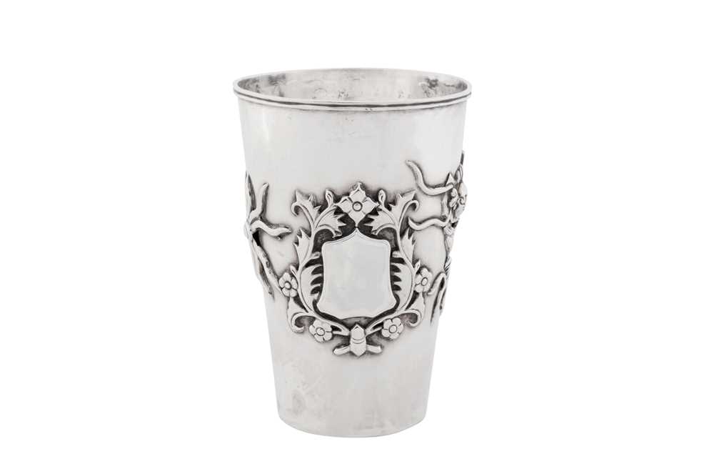 An early 20th century Chinese export silver beaker, Tianjin (Tientsin) circa 1910, marked Tai, retailed by Wu Hua and Co