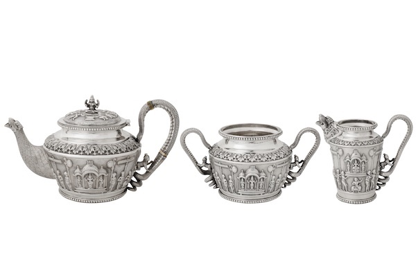 A late 19th century Anglo – Indian silver three-piece tea service, Madras circa 1880 by Peter Orr and Sons