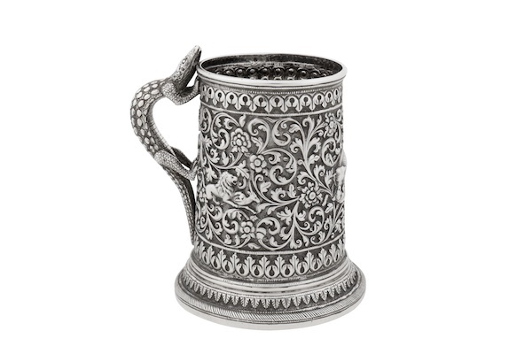 A late 19th century Anglo – Indian silver mug, Cutch, Bhuj circa 1890 by Oomersi Mawji (active circa 1860-90)