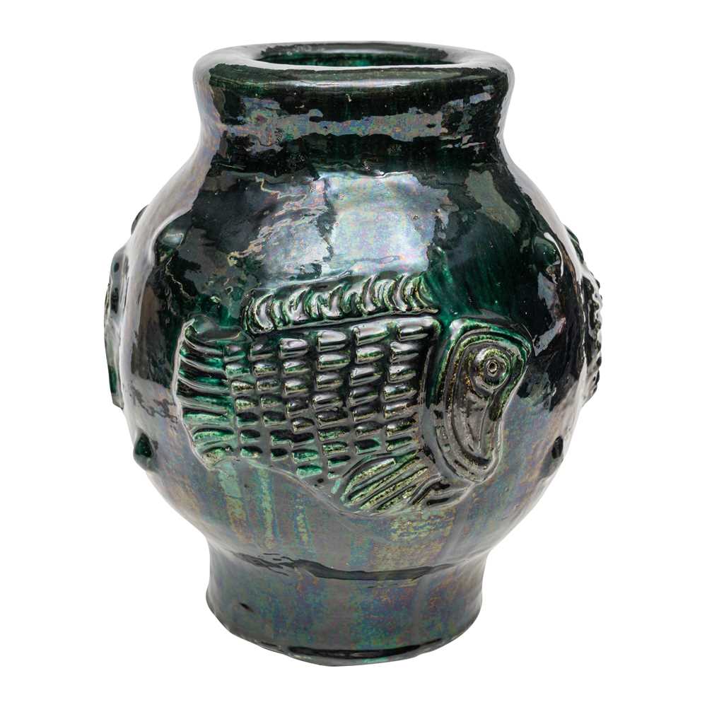 Georges Jouve (French 1910-1964) Seaweed Green Fish Vase, circa 1949