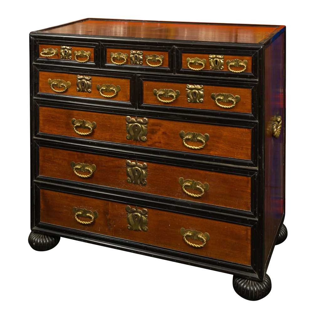 An Indo-Dutch (Dutch East Indies Co.) teak and ebonised chest of drawers
