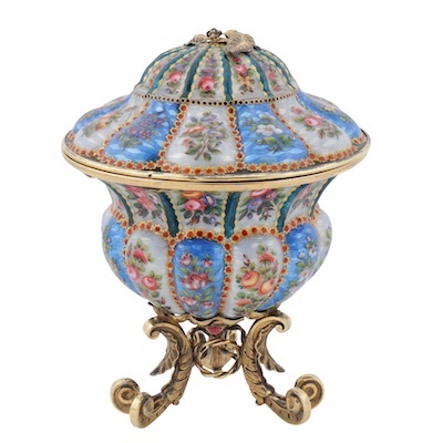 For the Ottoman Turkish market – Geneva circa 1860 A mid-19th century Swiss silver gilt and enamel confectionary covered bowl