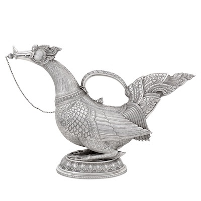 Phnom Penh circa 1940 by Minh Mol A fine mid-20th century Cambodian silver ewer or water pot