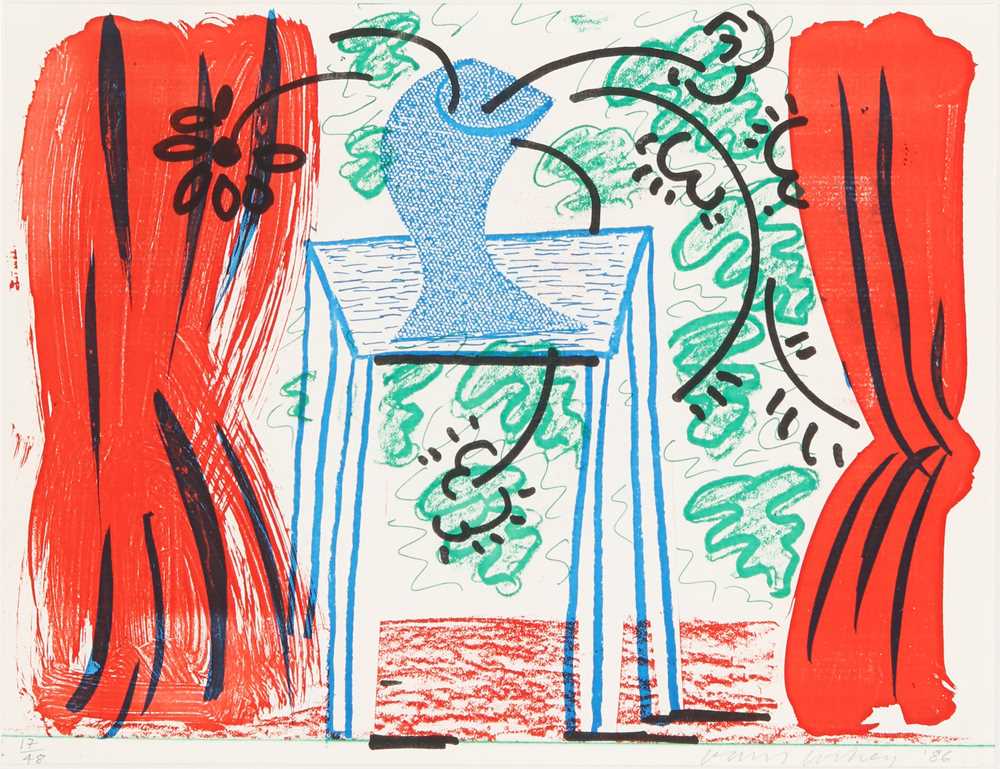 David Hockney O.M. C.H. R.A. (British, b.1937) Still Life with Curtains [MCA 289]