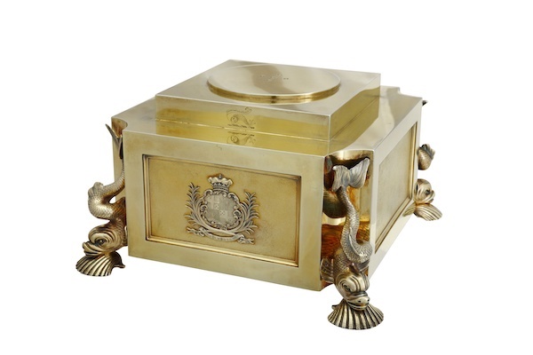 The Duke of Leeds' Doncaster Cup stand - A George IV sterling silver gilt plinth, London 1824 by John Bridge of Rundell, Bridge and Rundell (reg. 25th Nov 1823)
