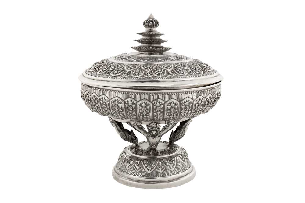 A mid-20th century Cambodian silver covered dish on stand (Tok), circa 1940
