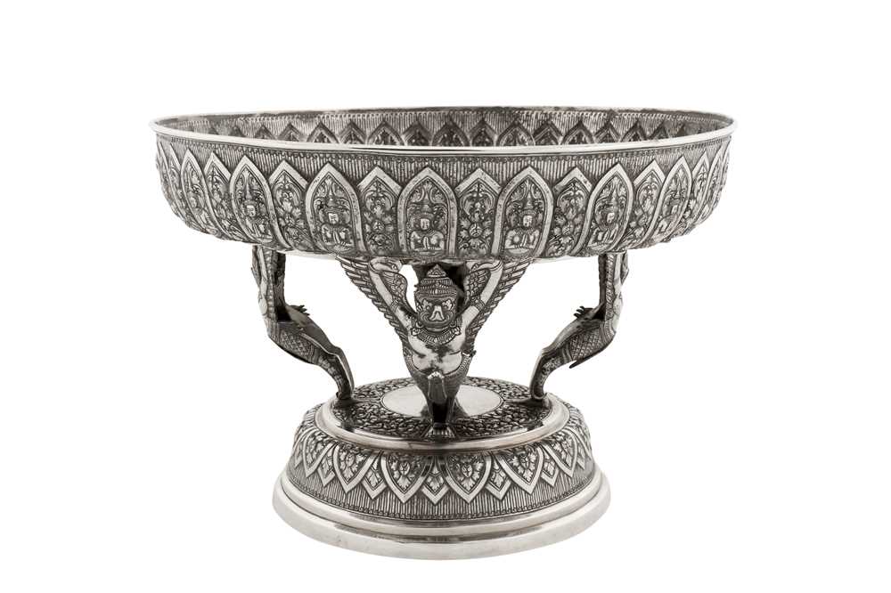 A mid-20th century Cambodian silver dish on stand (Tok), circa 1940 marked MOL