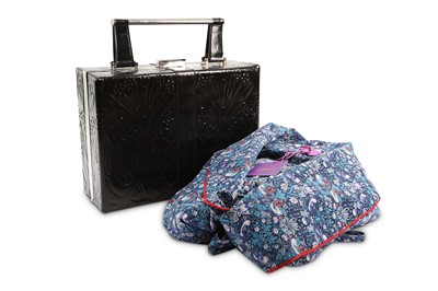 Lot 10 - Liberty Black Embossed Box Bag, silver tone...