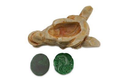 Lot 181 - Two Chinese dyed jadeite pendants, each carved...
