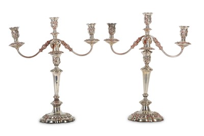 Lot 92 - A pair of large silver plated candelabrum,...