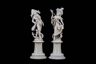 Lot 230 - A PAIR OF 19TH CENTURY DIEPPE IVORY DANCING...