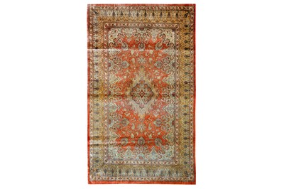 Lot 38 - AN EXTREMELY FINE SILK QUM RUG, CENTRAL PERSIA...