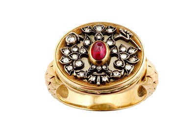 Lot 121 - A ruby and diamond dress ring The oval...