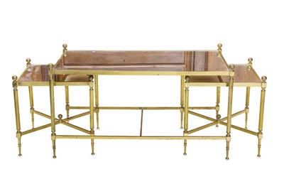 Lot 256 - A nest of three Regency style brass low tables...